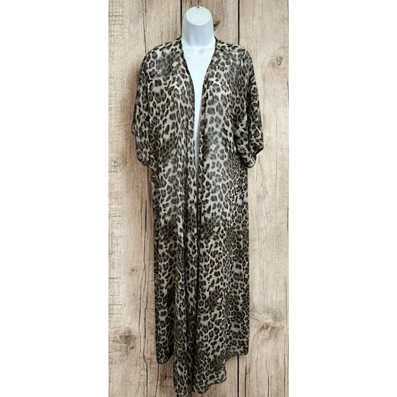 Turquoise Haven Tops - Turquoise Haven Open Kimono Duster Top Sz S/M Animal Print Short Sleeve Long